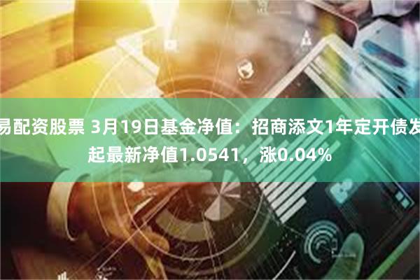 易配资股票 3月19日基金净值：招商添文1年定开债发起最新净值1.0541，涨0.04%